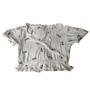 Free People Full Bloom Embroidered Cropped Ruffle Top Ecru Combo | Size US S